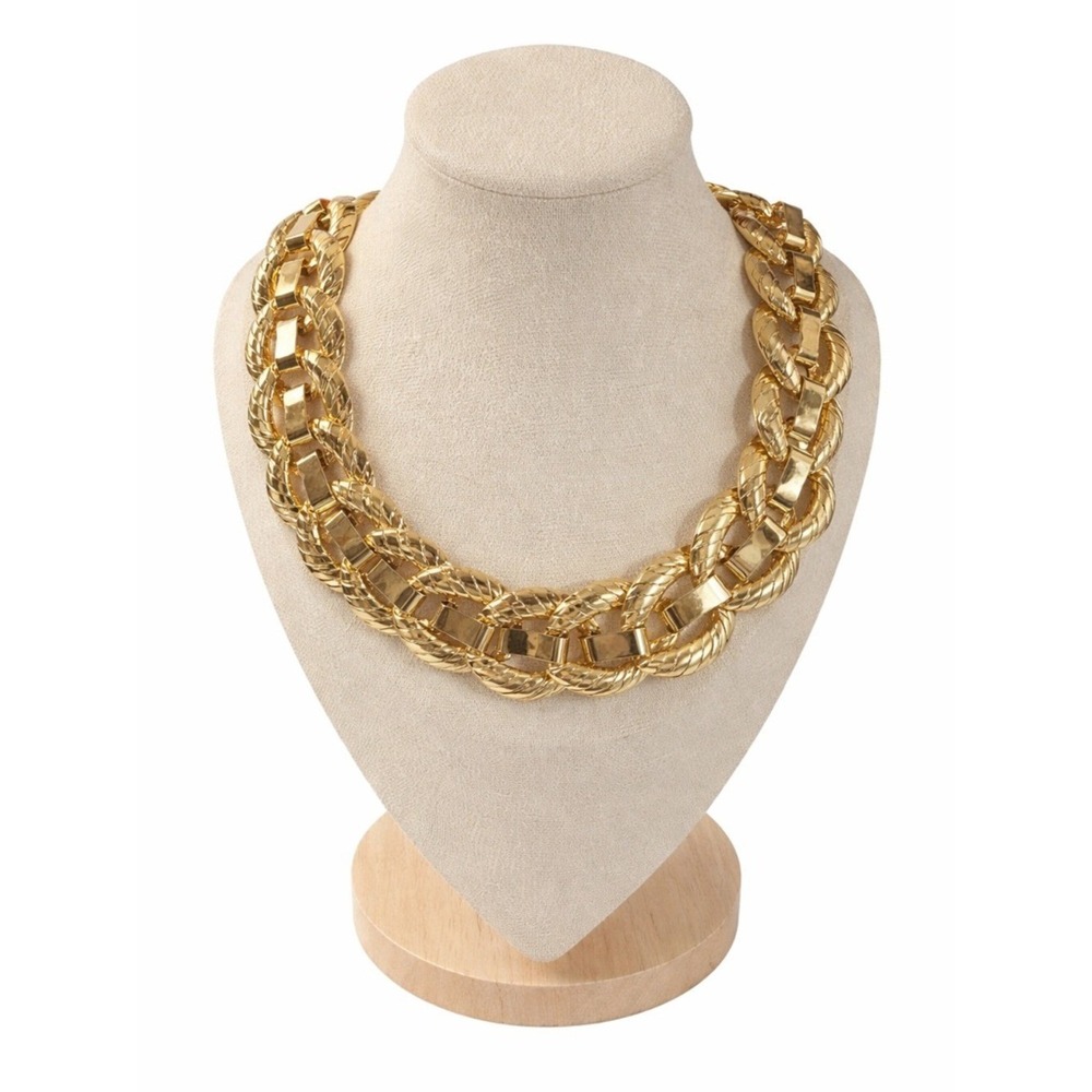 Chunky Gold Statement Chain Necklace Heavy Weight Double Link Collar NWT